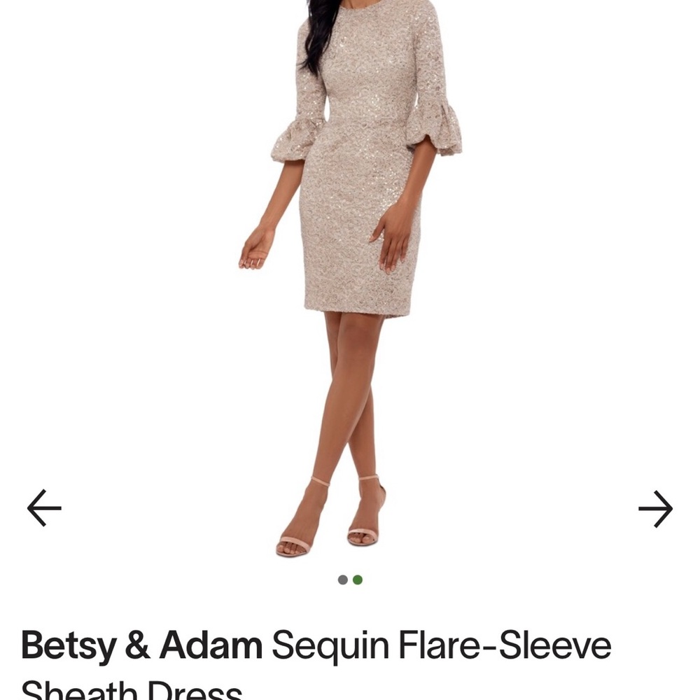 Betsy & Adam Gold Sequin Flare Sleeve Size 6P